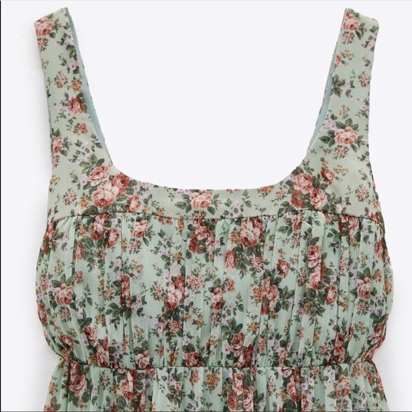 New Zara Floral Dress Green S - Picture 4 of 9